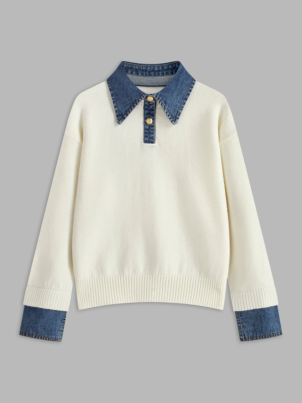 Jennifer | Maglione polo elegante e avvolgente con collo in denim - Image 10