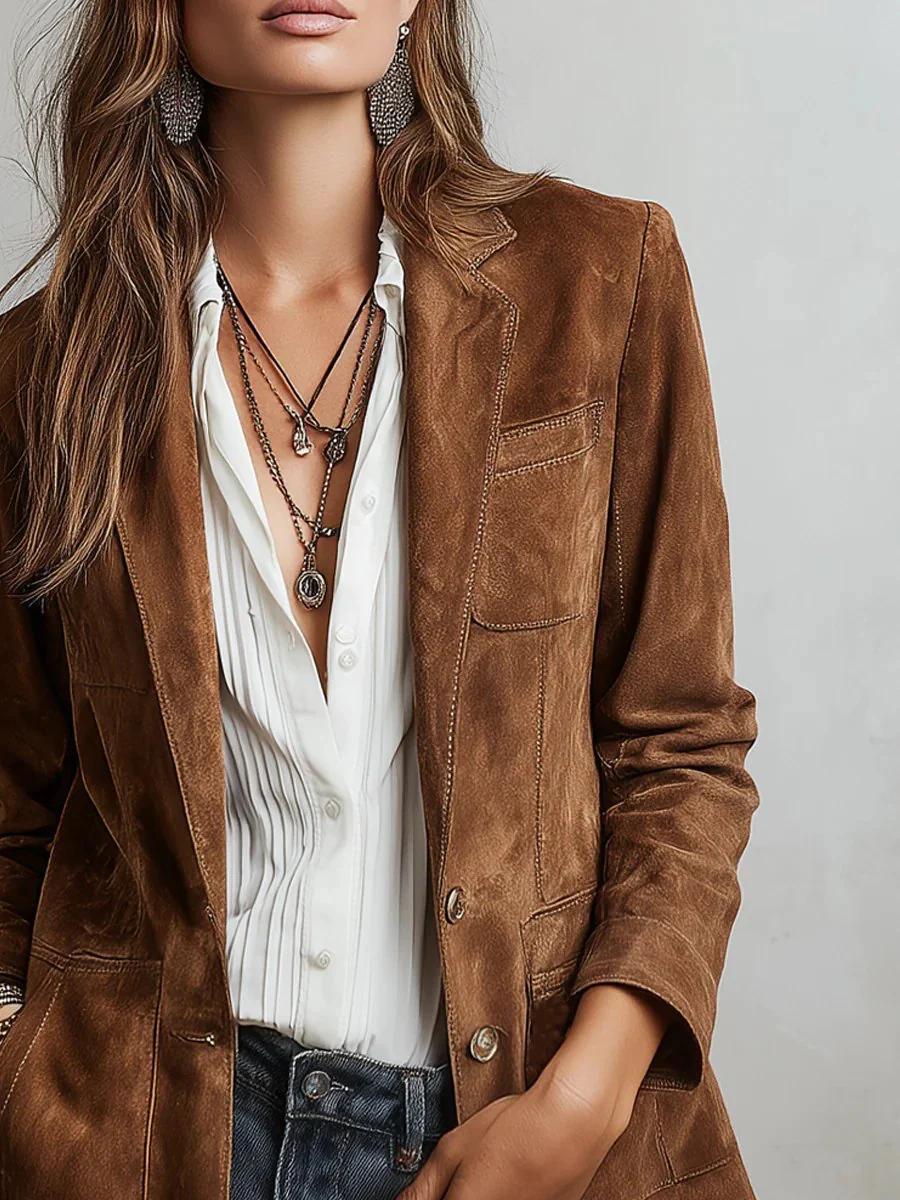 Julia | Blazer Sartoriale in Ecopelle Scamosciata da Donna