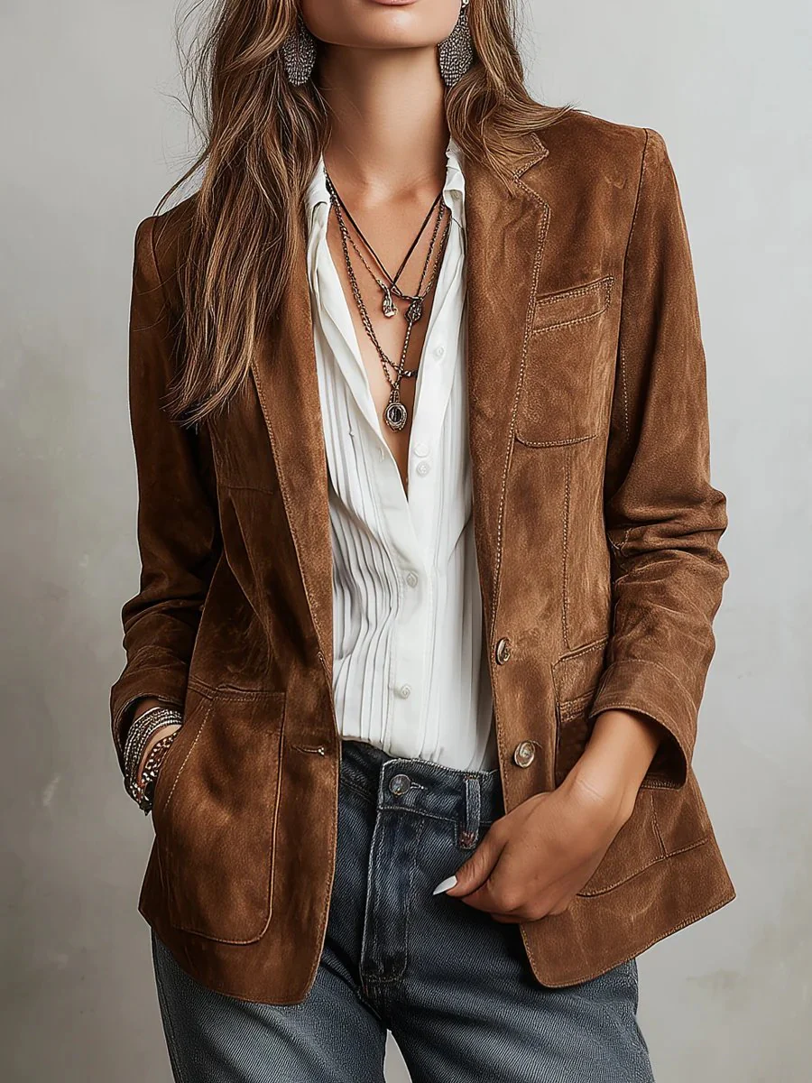 Julia | Blazer Sartoriale in Ecopelle Scamosciata da Donna - Image 2