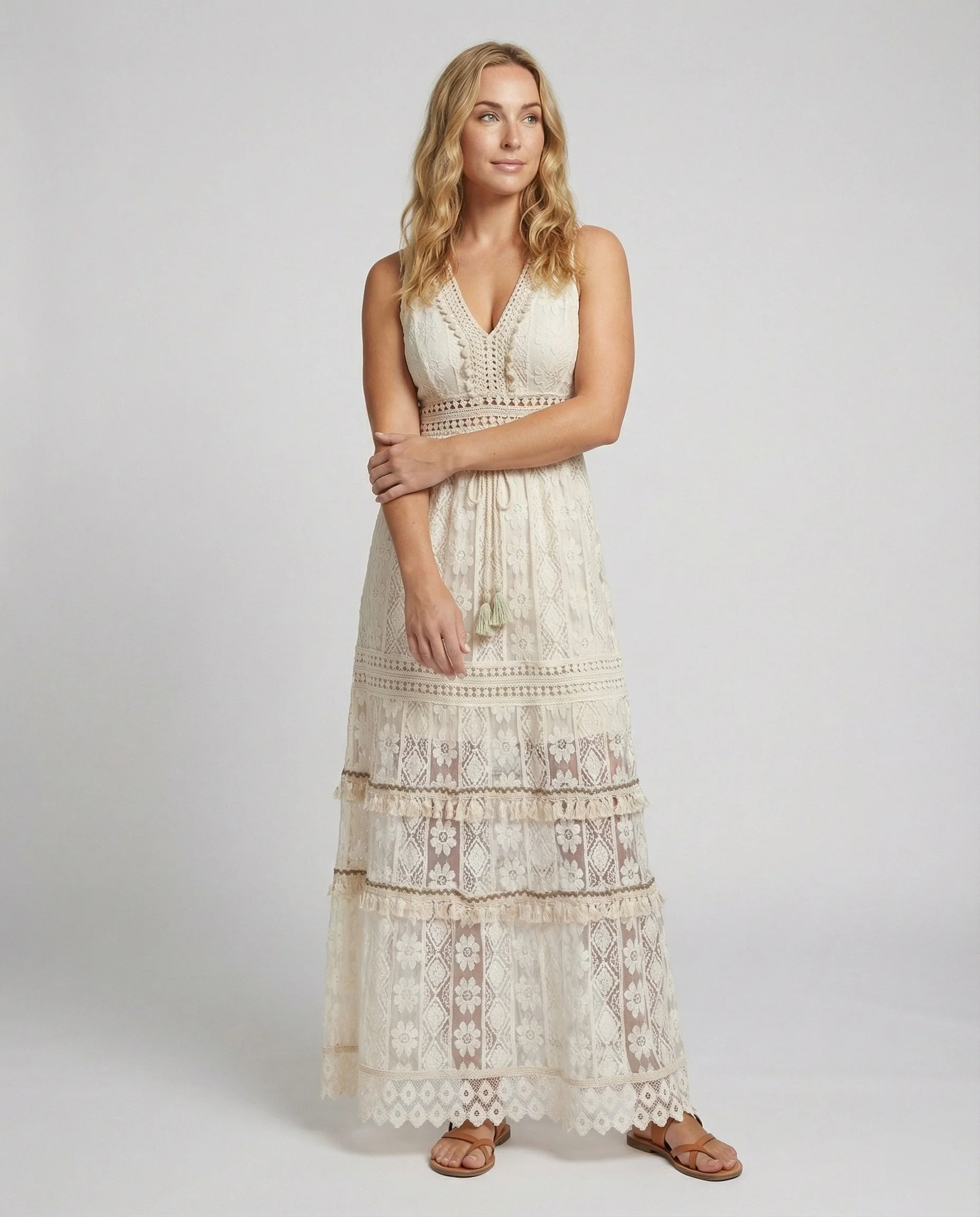 Julia  | Elegante abito lungo estivo in pizzo stile boho