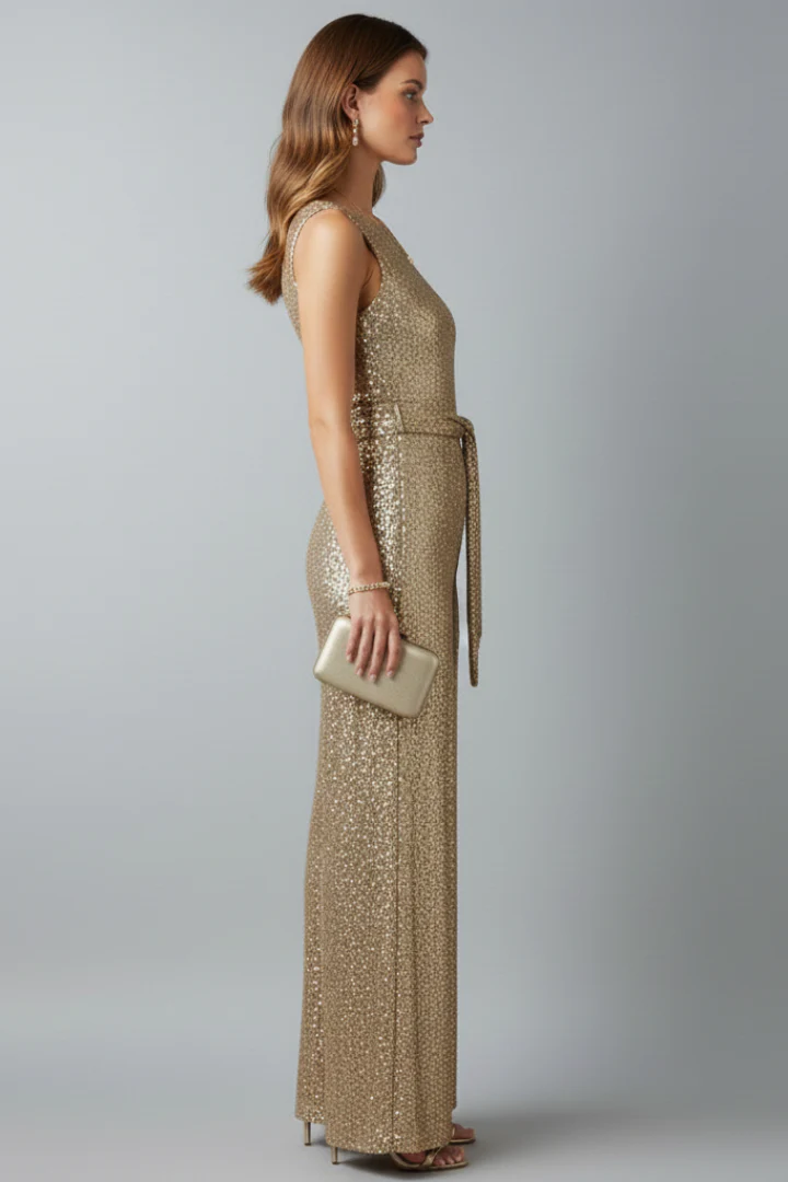 Karin | Tuta elegante scintillante con paillettes e gamba ampia - Image 7
