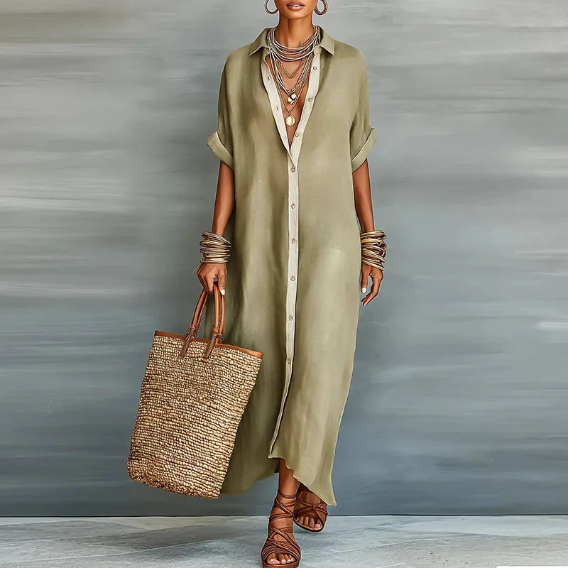 Katharina | Abito maxi a chemisier fluido ed elegante