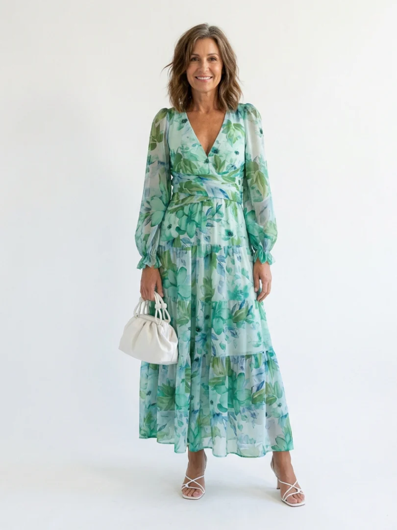 Klaudia | Abito maxi floreale elegante con maniche lunghe