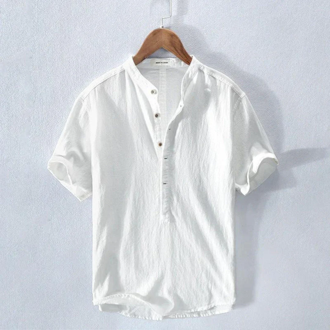 Leonardo | Camicia Estiva Henley in Misto Cotone Traspirante