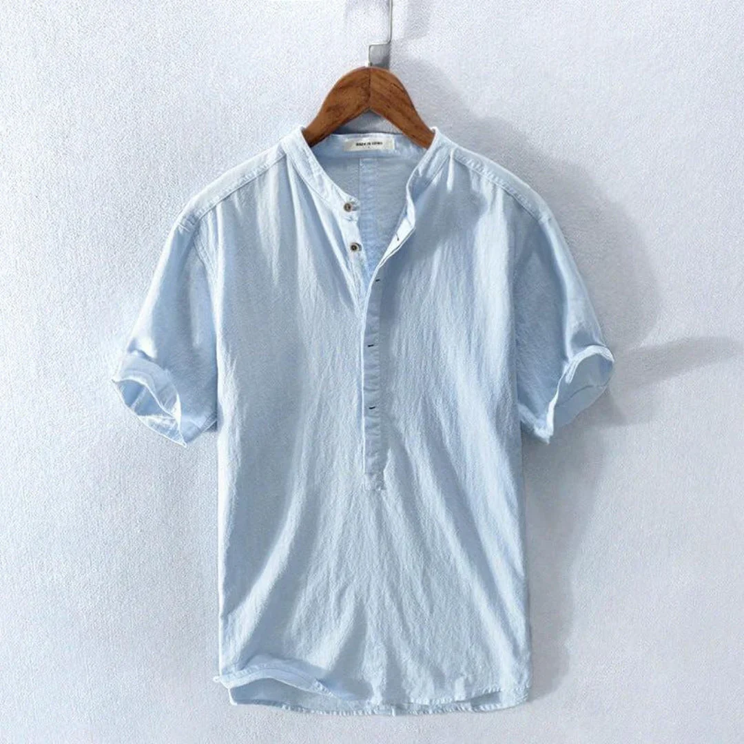 Leonardo | Camicia Estiva Henley in Misto Cotone Traspirante - Image 3