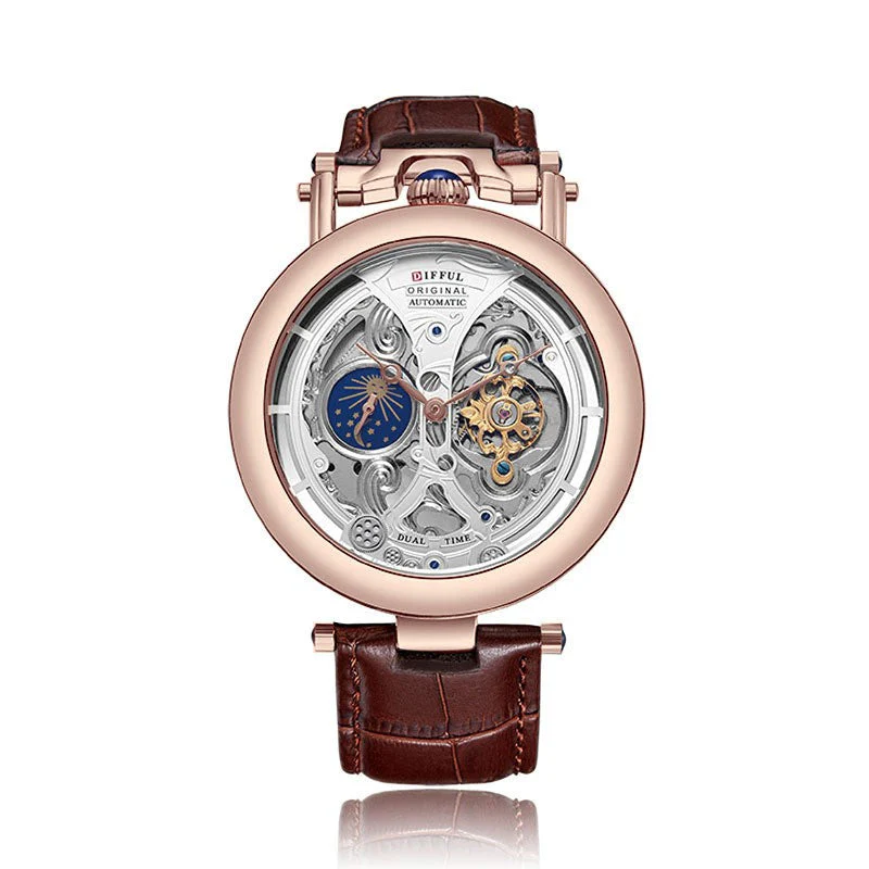 Leonardo | Elegante Orologio Uomo Scheletrato Automatico con Cinturino in Pelle