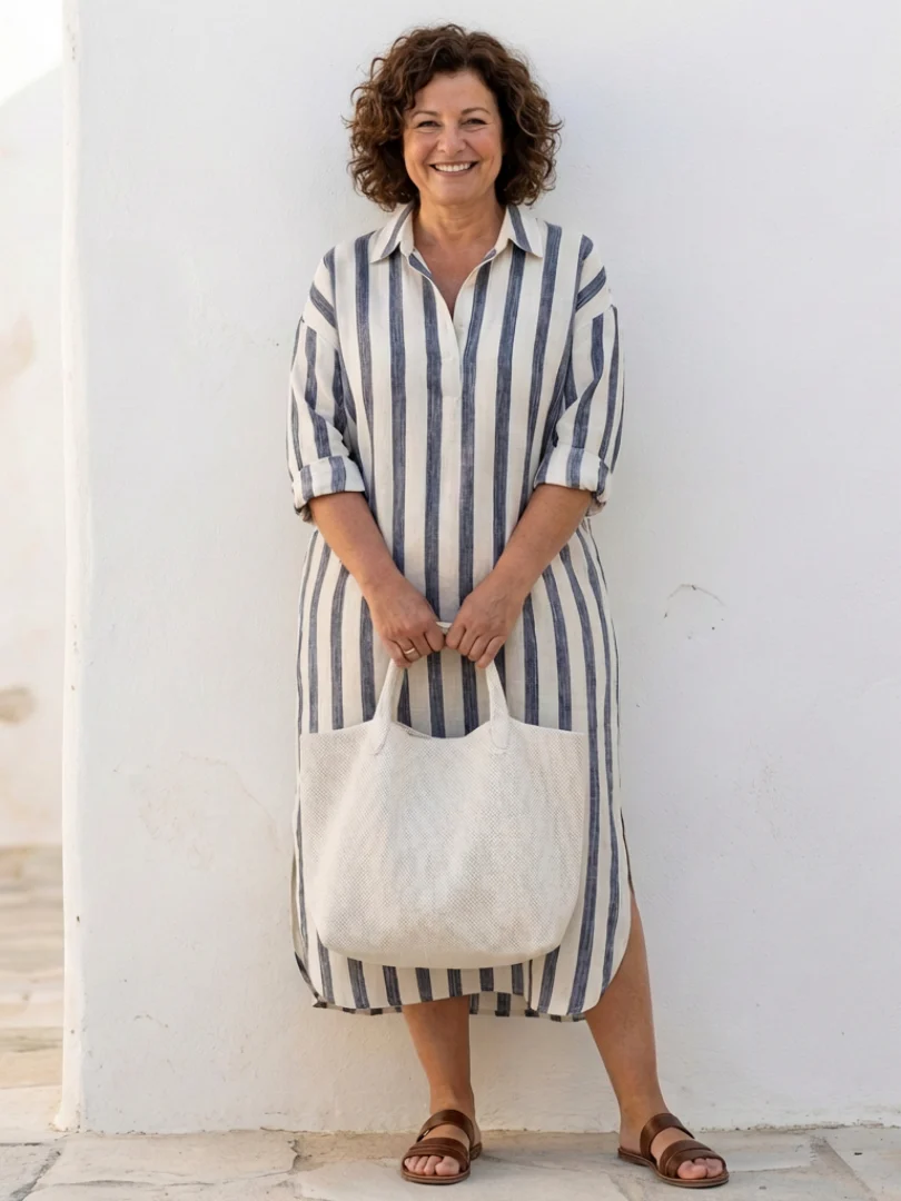 Livia | Abito chemisier midi a righe dall'eleganza sartoriale - Image 4