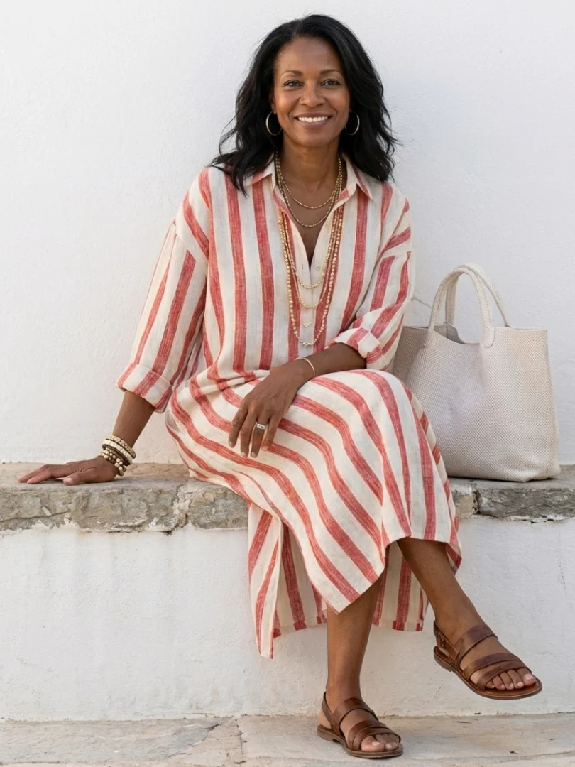 Livia | Abito chemisier midi a righe dall'eleganza sartoriale - Image 6