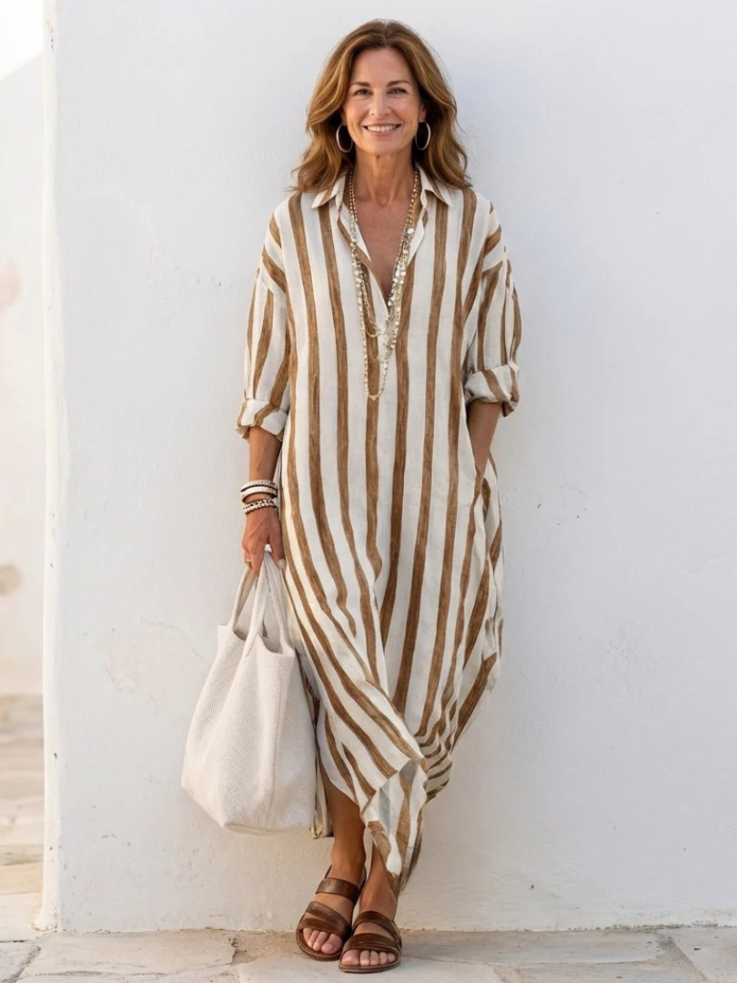 Livia | Abito chemisier midi a righe dall'eleganza sartoriale - Image 7