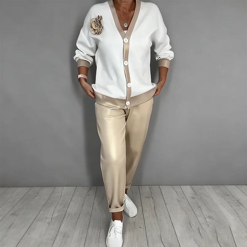 Luisa | Set Cardigan e Top Coordinato con Accenti Floreali