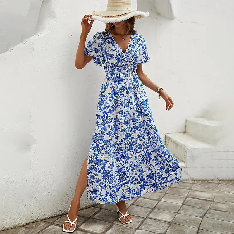 Martina | Abito Maxi elegante e fluido a maniche corte
