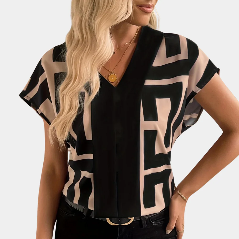 Martina | Blusa con Stampa Geometrica e Scollo a V - Image 3