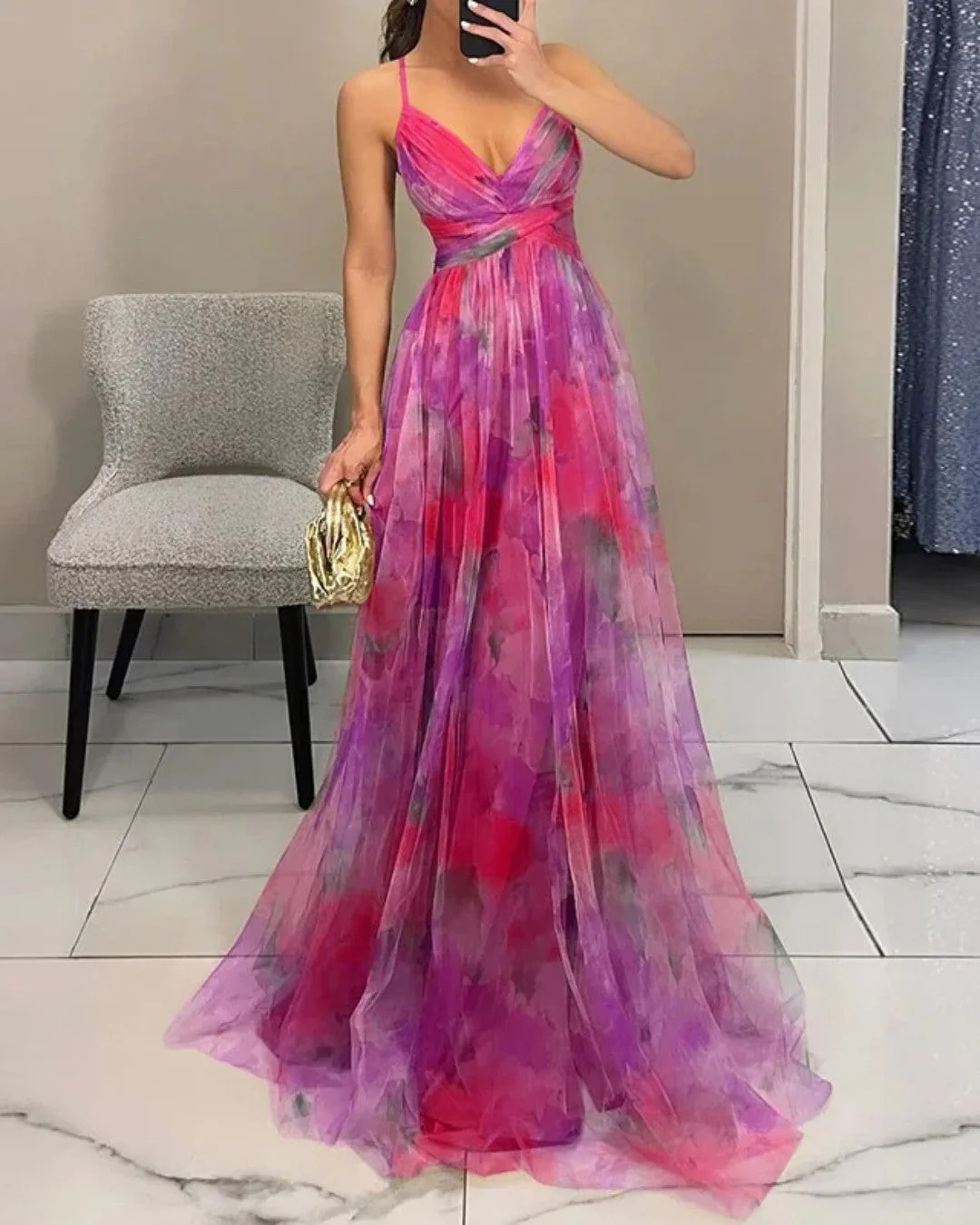 Martina | Elegante Abito Floreale Cerimonia in Chiffon Maxi - Image 4