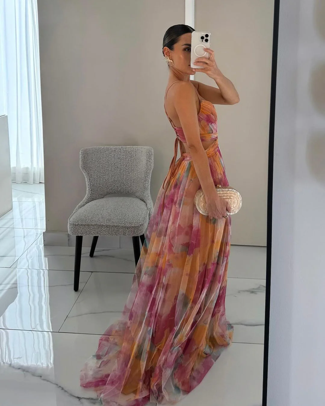Martina | Elegante Abito Floreale Cerimonia in Chiffon Maxi - Image 7