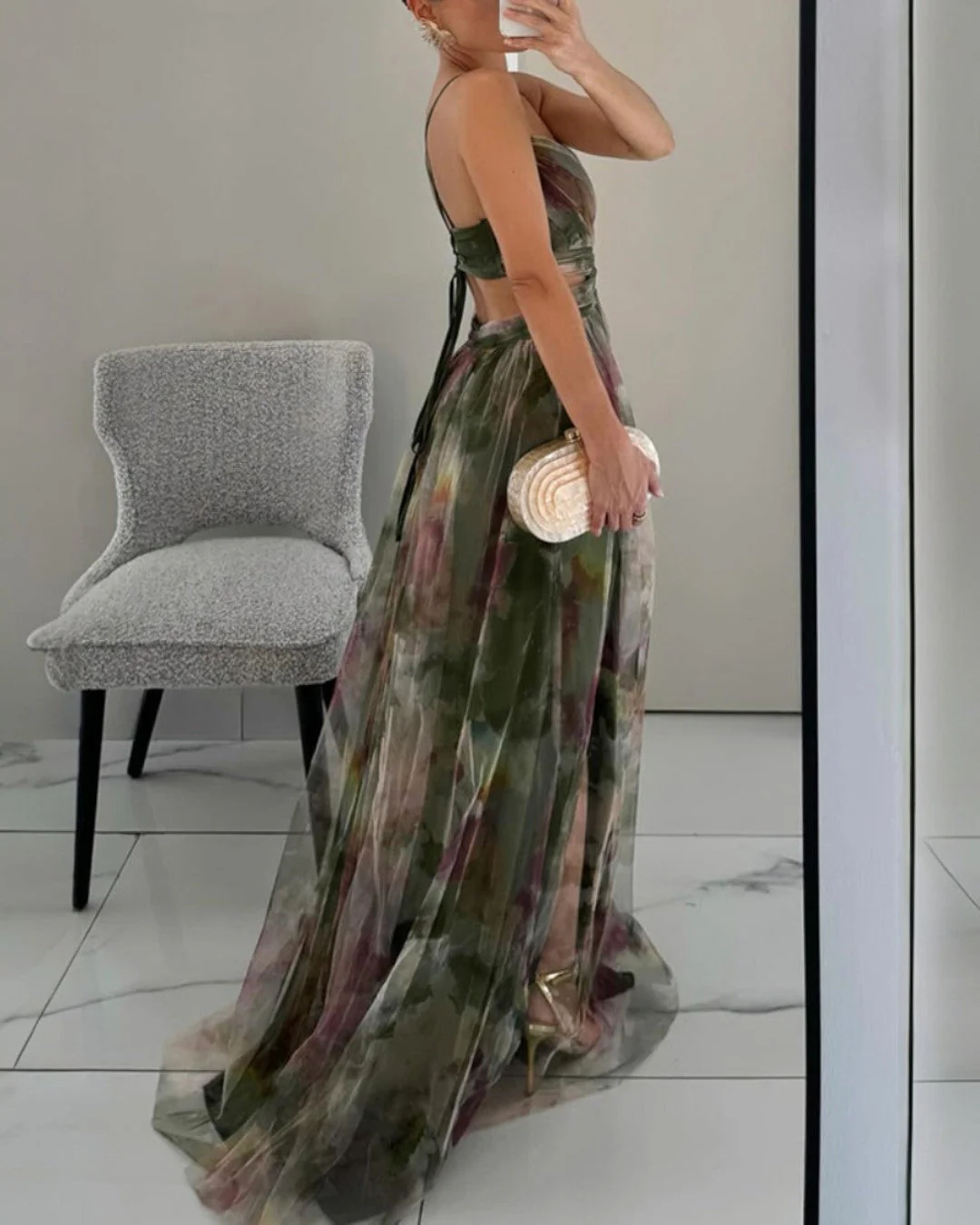 Martina | Elegante Abito Floreale Cerimonia in Chiffon Maxi - Image 9