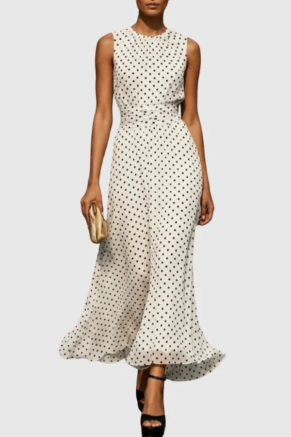 Martina | Elegante Abito maxi a Pois Senza Maniche