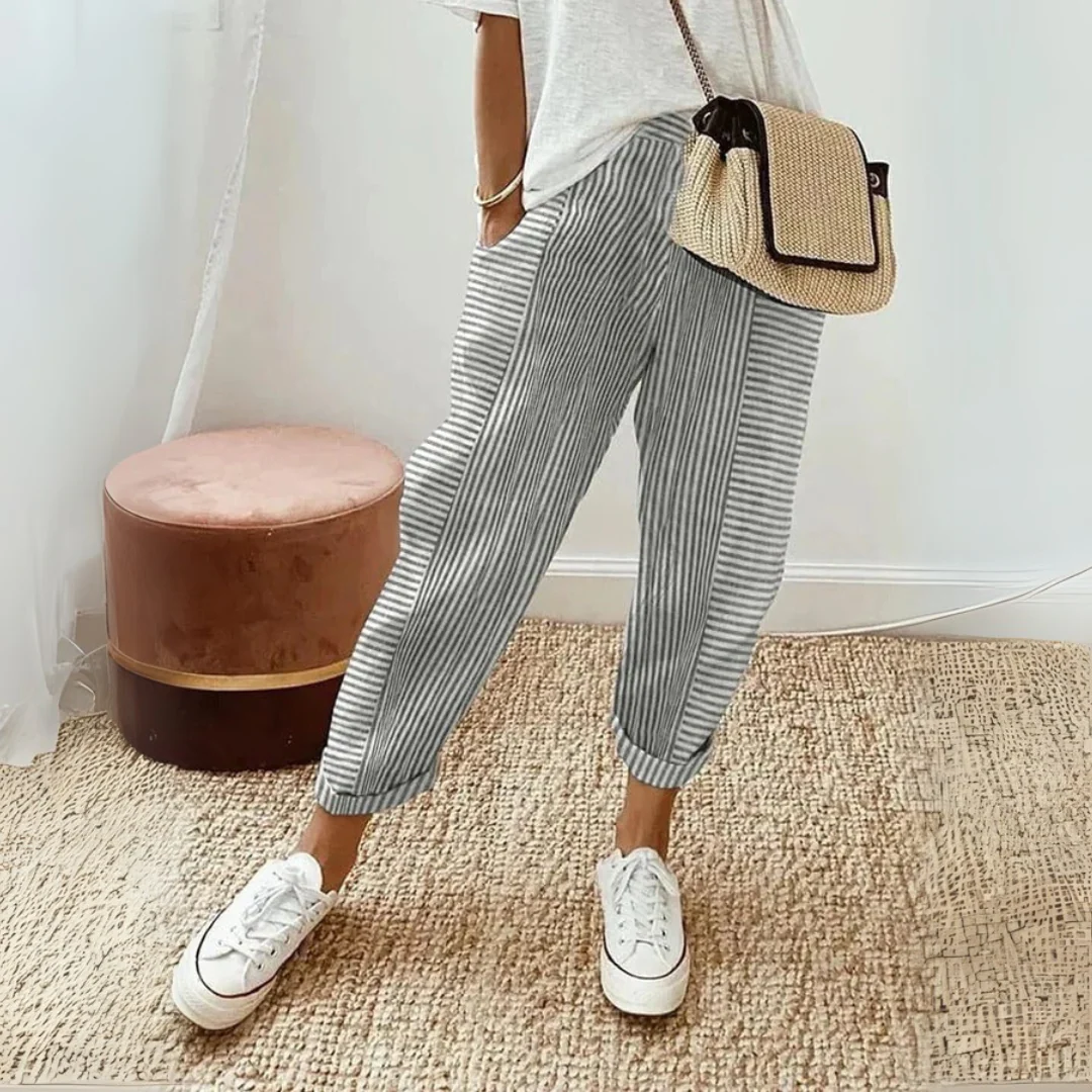 Martina | Pantaloni a gamba larga a righe eleganti e traspiranti - Image 3