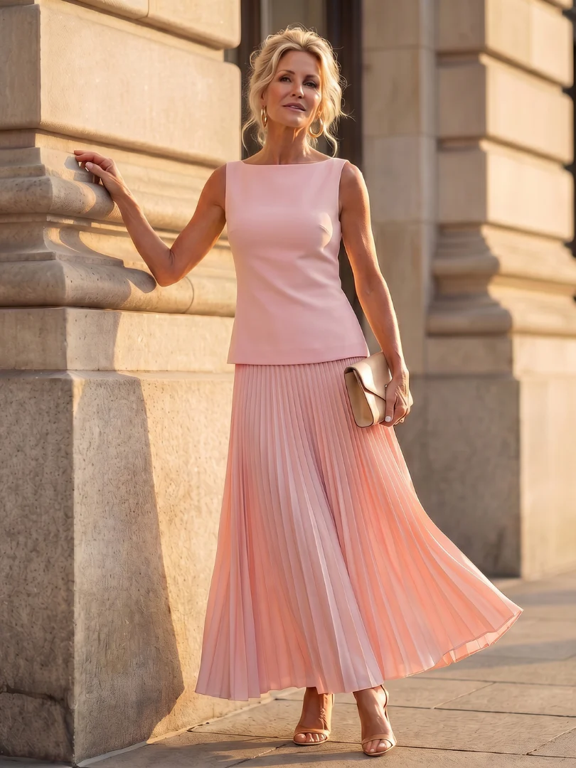 Martina | Twin Set Elegante con Top Strutturato e Gonna a Pieghe - Image 2