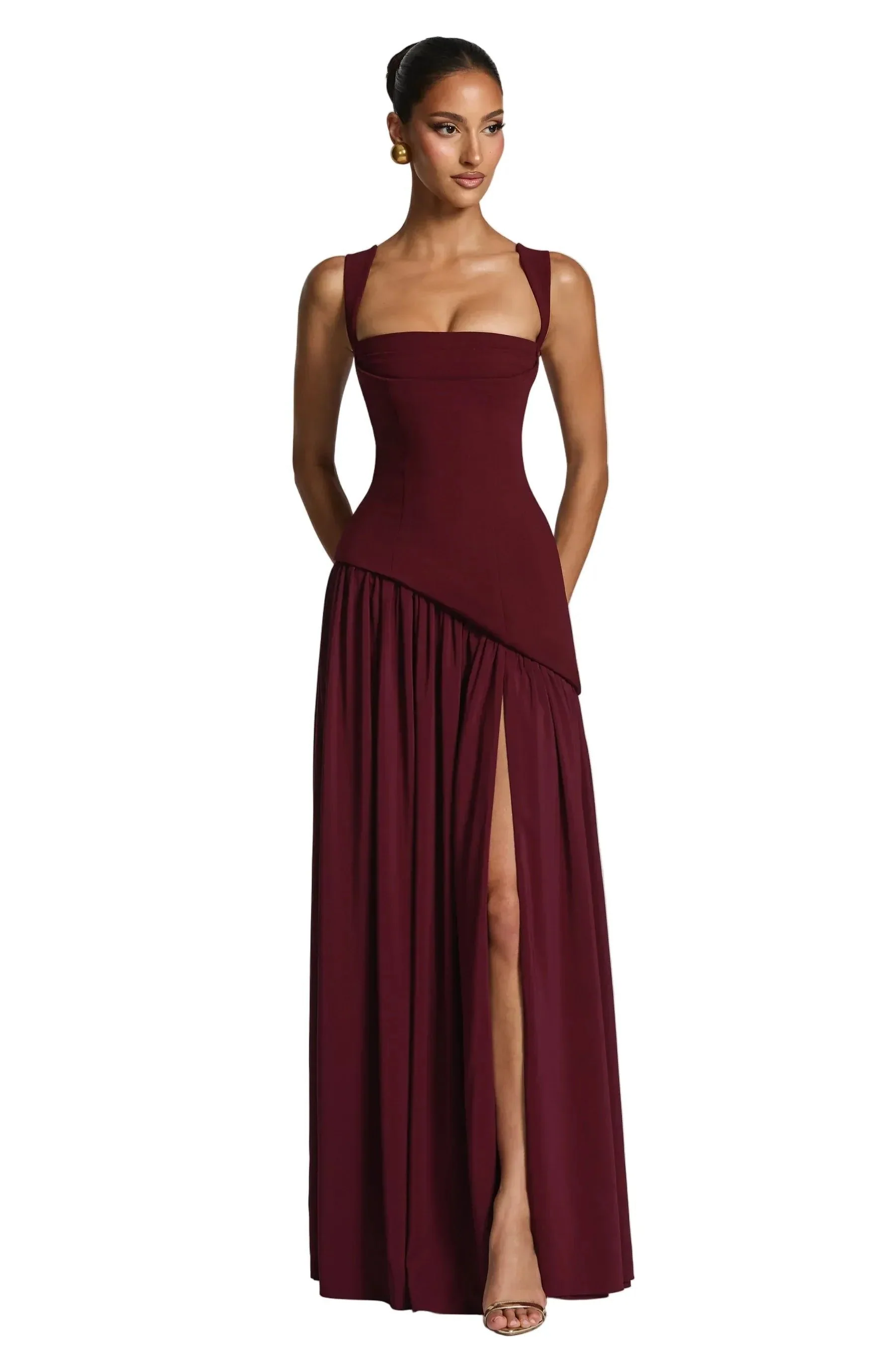 Olivia | Abito maxi elegante e glamour con scollo quadrato