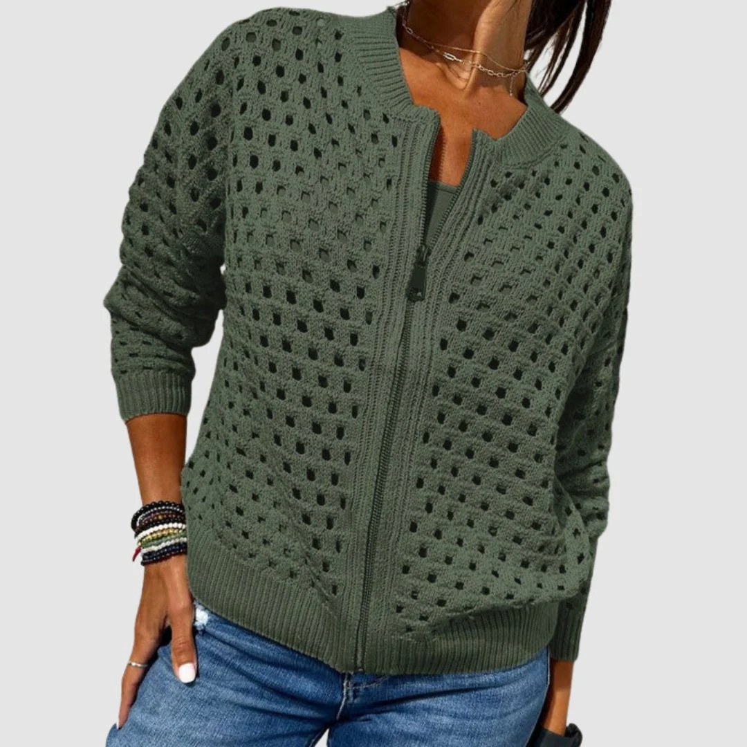 Sandra | Cardigan in Maglia Traforata con Zip da Donna - Image 3