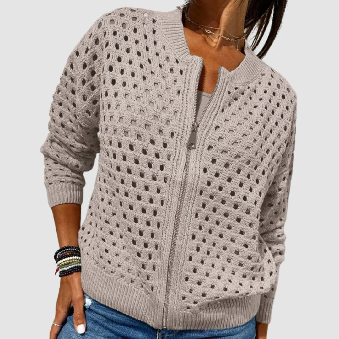 Sandra | Cardigan in Maglia Traforata con Zip da Donna - Image 4
