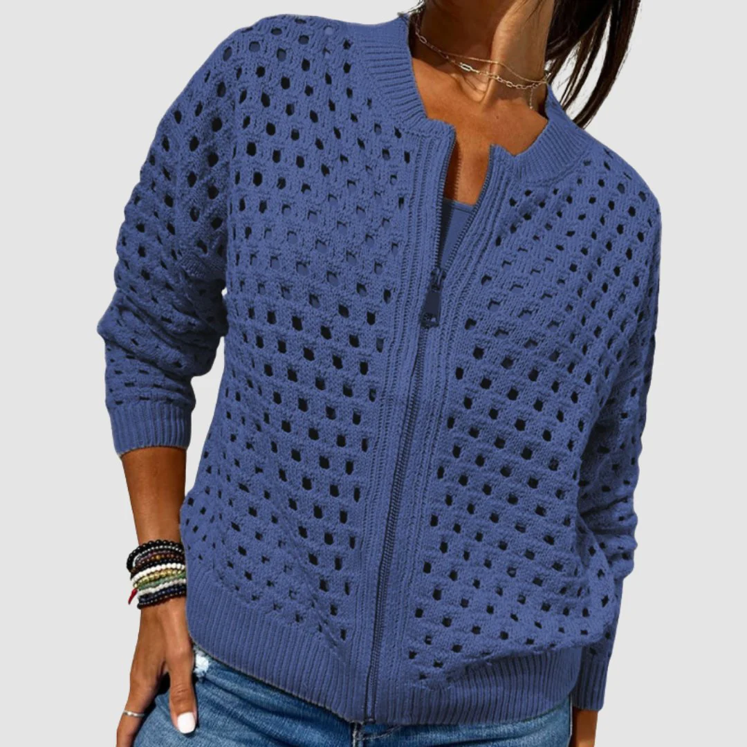 Sandra | Cardigan in Maglia Traforata con Zip da Donna - Image 5