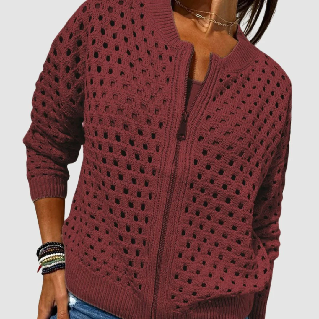 Sandra | Cardigan in Maglia Traforata con Zip da Donna - Image 6