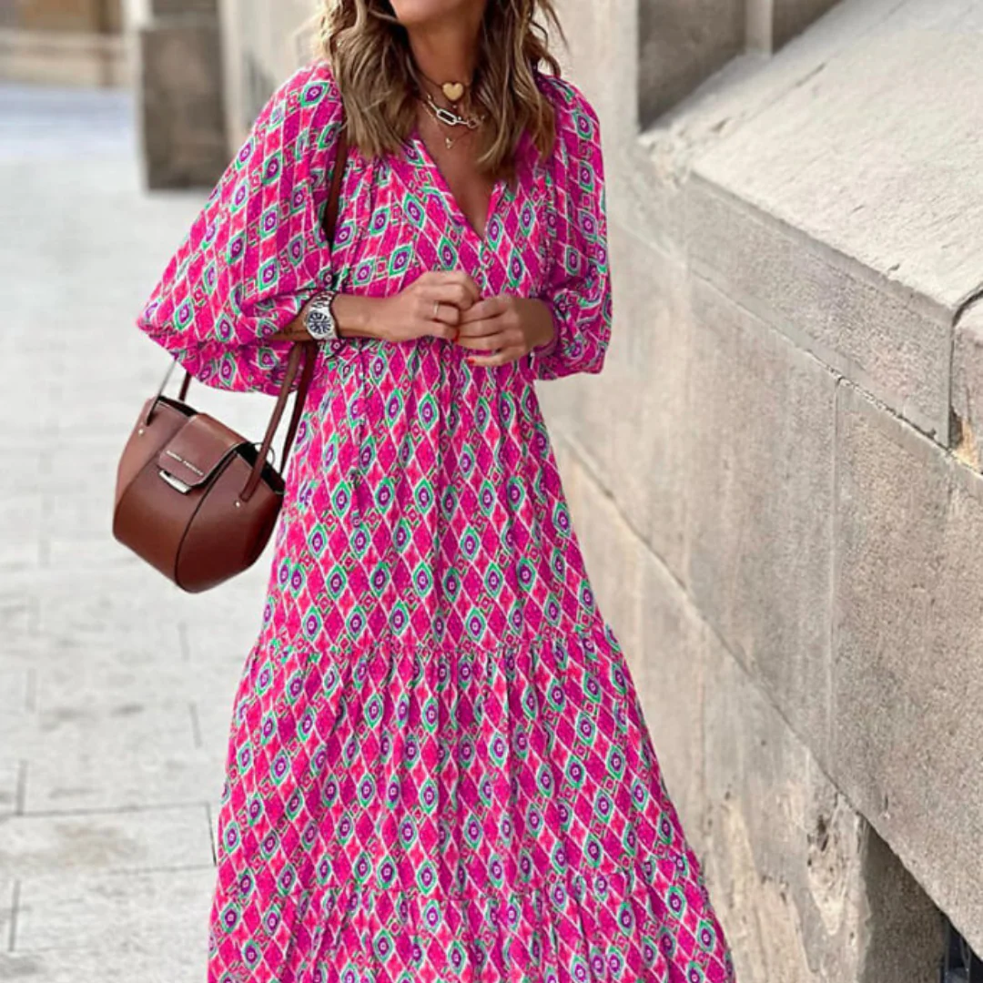 Sandra | Maxi Abito Boho Chic con Stampa Geometrica - Image 12