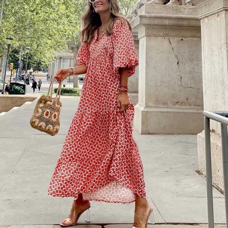 Sandra | Maxi Abito Boho Chic con Stampa Geometrica - Image 2