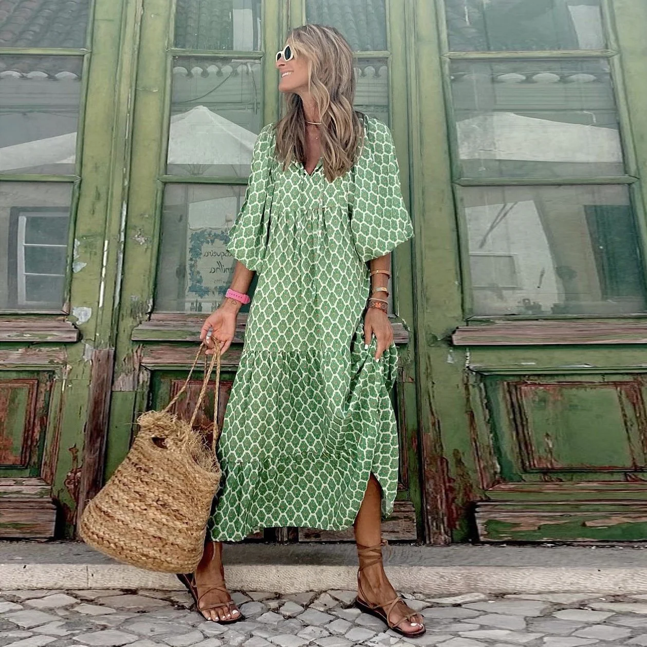 Sandra | Maxi Abito Boho Chic con Stampa Geometrica - Image 6