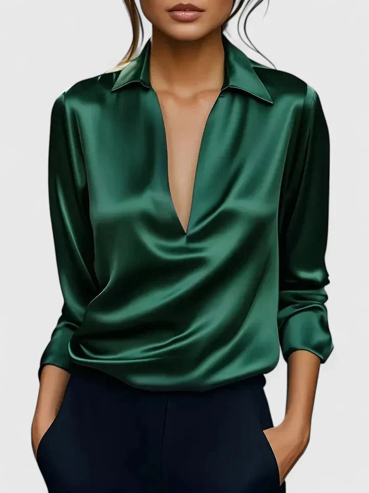 Sofia | Elegante blusa fluida con colletto e scollo drappeggiato