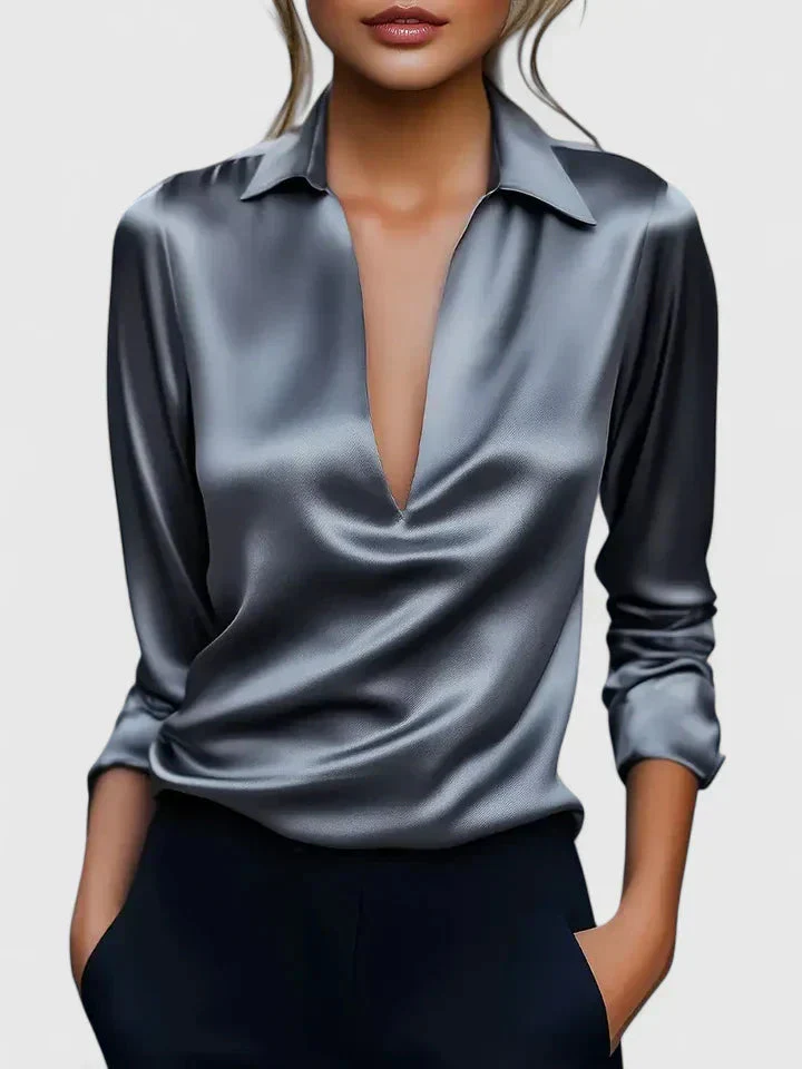 Sofia | Elegante blusa fluida con colletto e scollo drappeggiato - Image 4