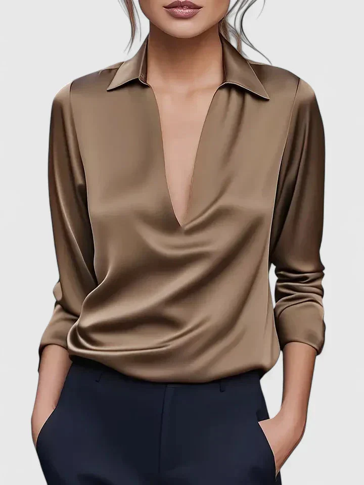 Sofia | Elegante blusa fluida con colletto e scollo drappeggiato - Image 6