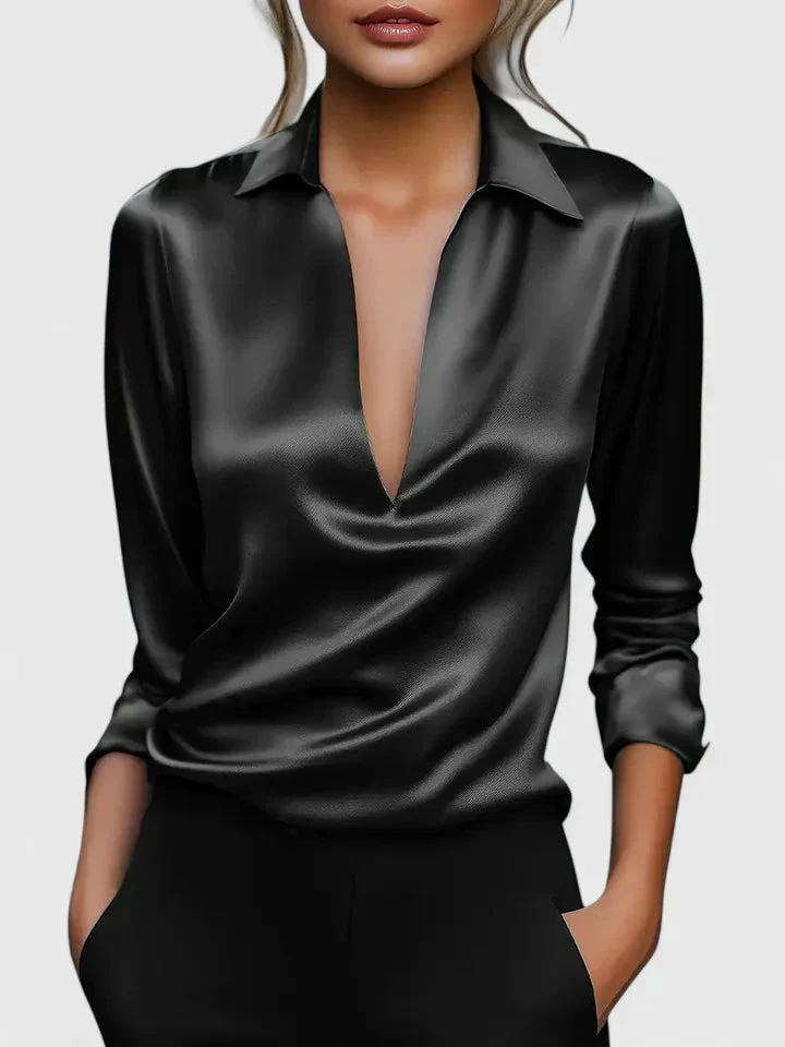 Sofia | Elegante blusa fluida con colletto e scollo drappeggiato - Image 7