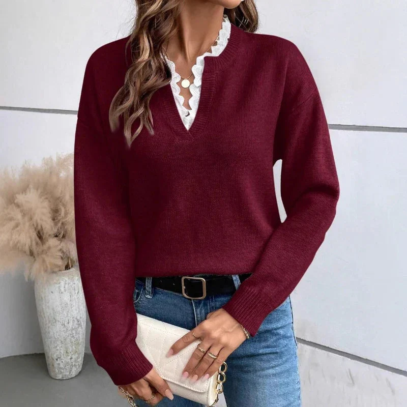 Sofia | Maglione elegante con scollo a V e dettagli in pizzo - Image 6