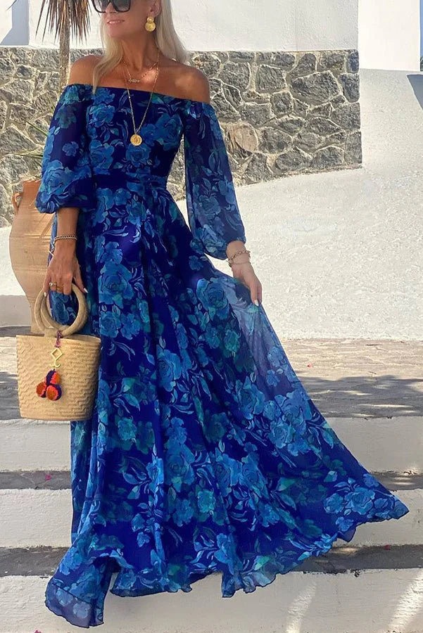 Sophia | Abito maxi romantico e floreale con spalle scoperte