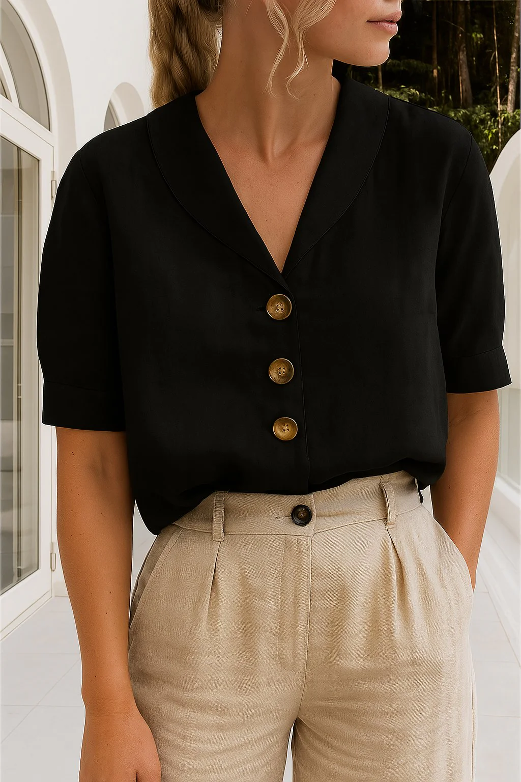 Valentina | Blusa Elegante con Colletto e Maniche Corte - Image 3